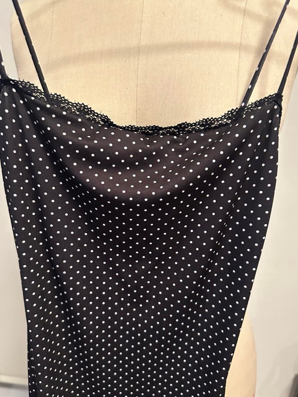 Bershka black with white polka dot maxi slip dress in a US 2 - Picture 3 of 4